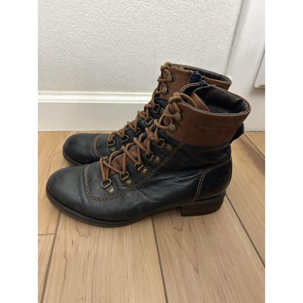 Josef Seibel Sanja 09 Leather Combat Boots Kombi Sz 38 US 7.5 Black Brown Grunge